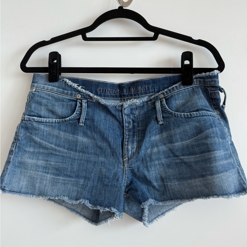 Citizens Of Humanity Blue Jean Shorts with Frayed Hem